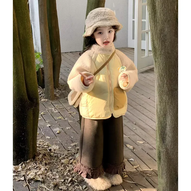 壹妈童装女童棉服2025冬装新款超好看小女孩洋气保暖夹棉拼色外套