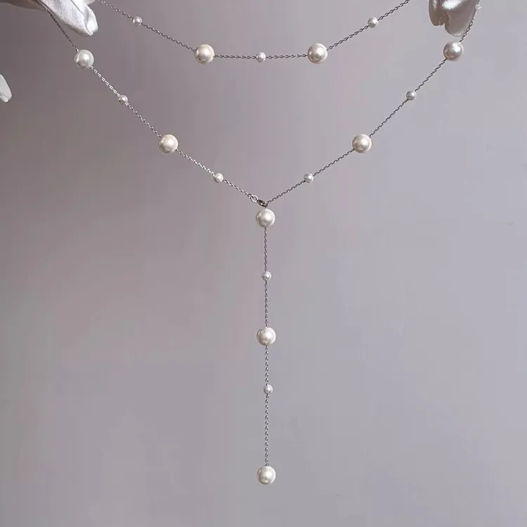 铜合金仿珍珠项链 「满天星」纯银珍珠项链胸链颈链锁骨链毛衣链