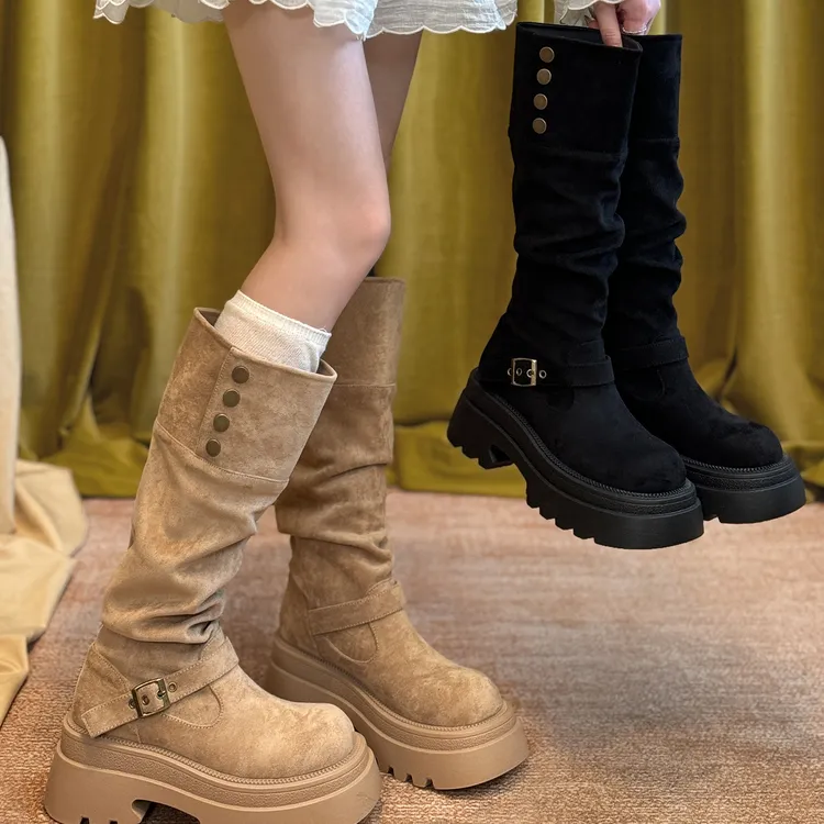 贾不假不过膝靴子女2025新款夏季复古百搭显瘦增高厚底西部骑士靴