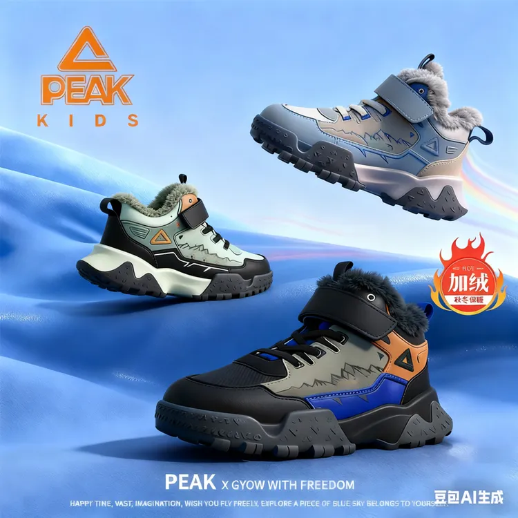 匹克儿童加绒运动鞋冬季魔术贴登山鞋百搭学校户外鞋DEK54700H