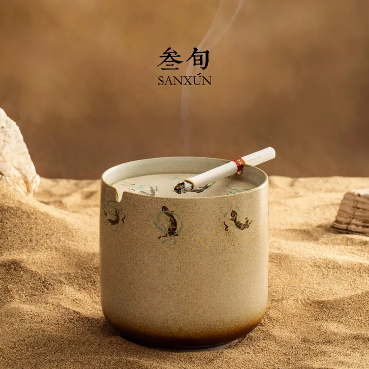 叁旬敦煌飞天烟灰缸家用客厅带盖防飞灰办公室烟缸中式送礼高级感