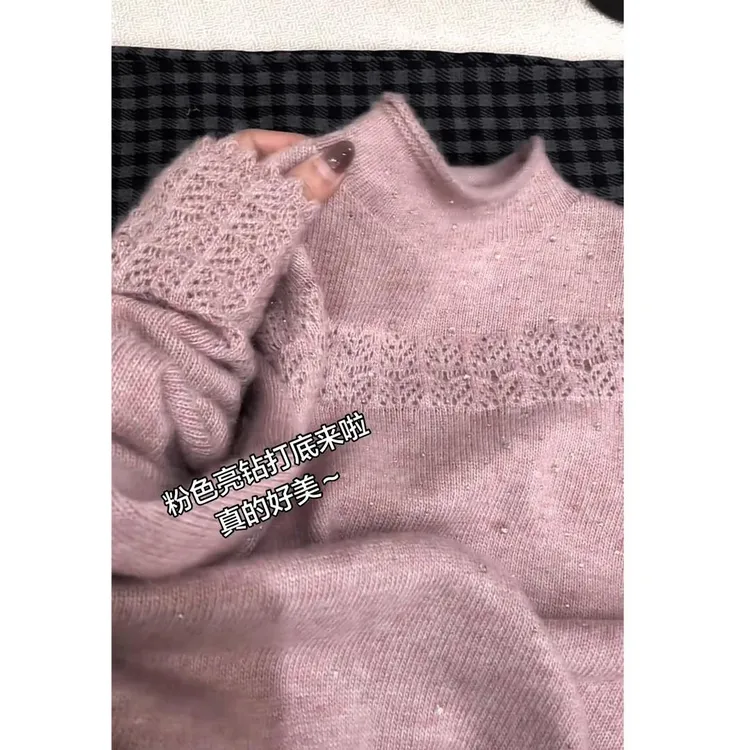 正品撤柜羊毛衫秋冬爆款2025新款韩版显瘦百搭满天星钩花袖针织衫