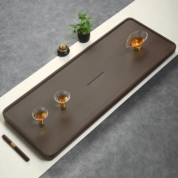 万石堂天然高端紫檀石茶盘家用办公茶台简约创意大气排水茶海小舟