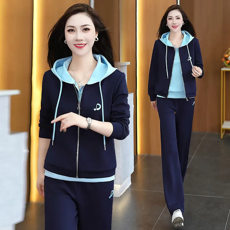 拉夏贝尔春秋2025新款休闲运动时尚套装女连帽宽松阔腿裤两件套