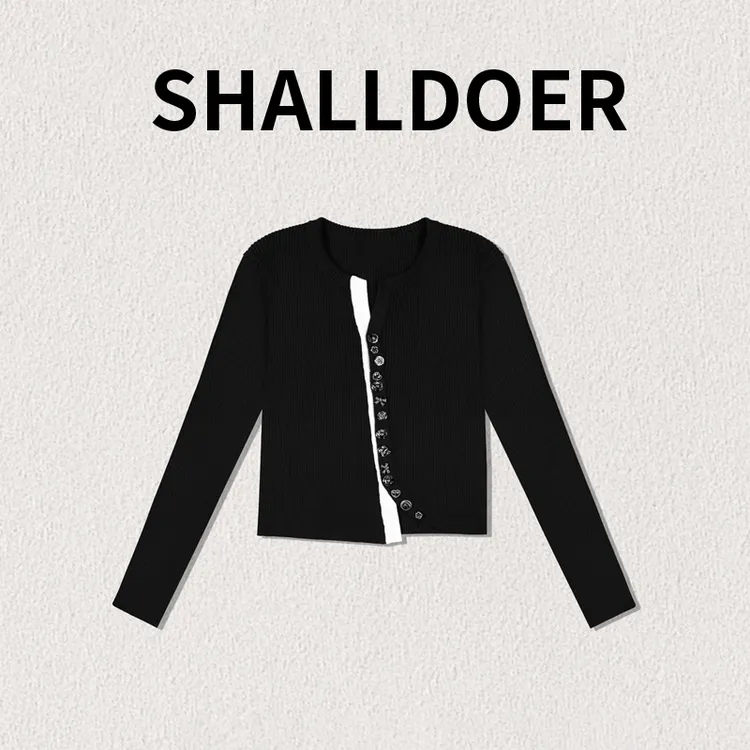 香朵儿 纽扣针织开衫2026冬季新款白边点缀短款版型休闲舒适