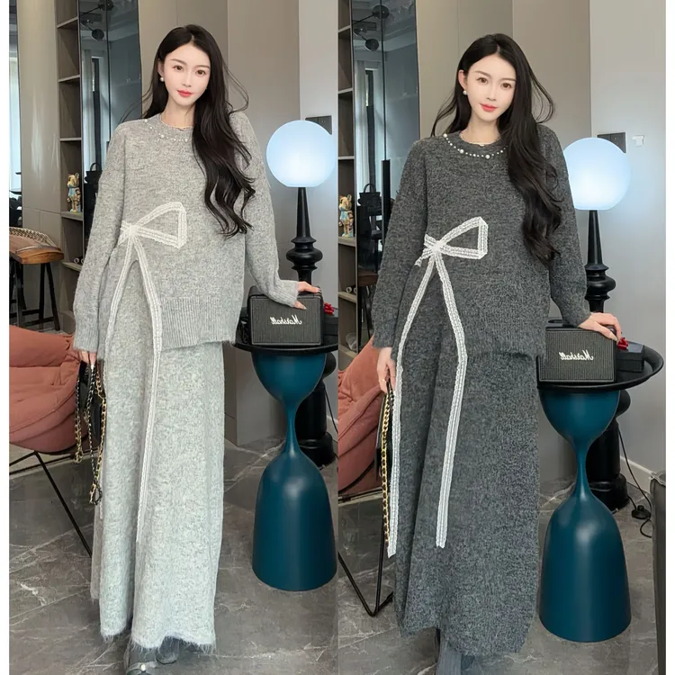 2025新款秋冬孕妇设计感上衣＋半裙针织毛衣慵懒温柔时尚宽松套装