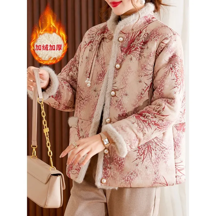 妈妈冬装加绒加厚棉衣外套2025新款中老年女冬季保暖棉袄过年衣服