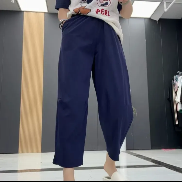 YL112大码宽松显瘦净版速干弯刀裤八分裤春夏薄款