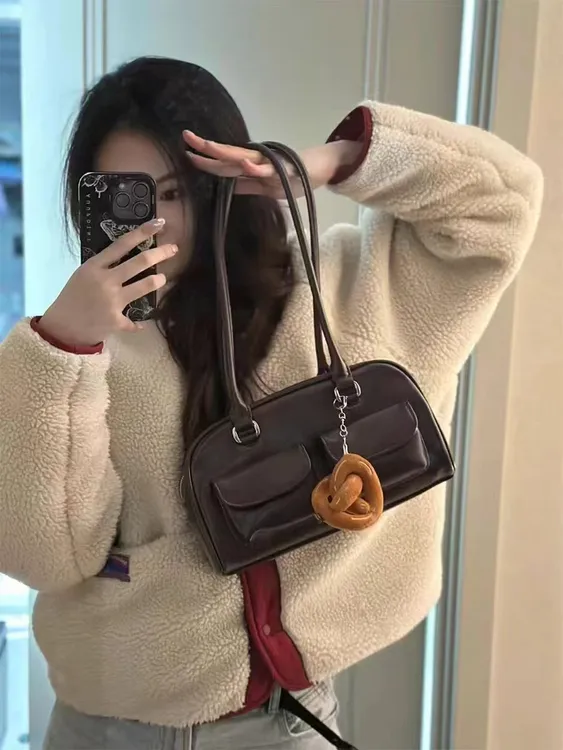 许允真同款包包韩国春夏新款复古油腊皮单肩腋下包通勤波士顿女包