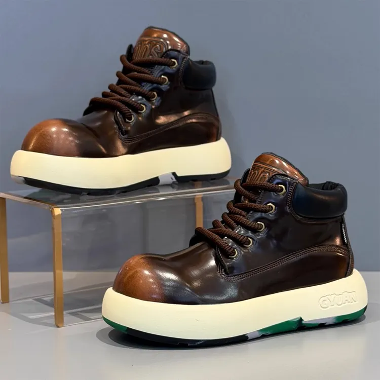 马丁靴男2025新款冬季加绒保暖棉鞋厚底真皮高帮鞋英伦风工装靴子