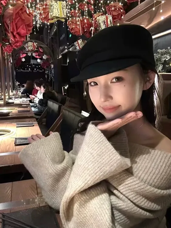 fever同款黑色纯羊毛报童帽子女春秋马术八角帽贝雷帽复古显脸小