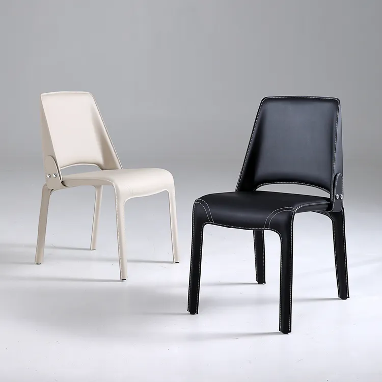 马鞍皮餐椅样板设计师餐桌家用靠背椅酒店椅子餐厅书房皮艺休闲椅