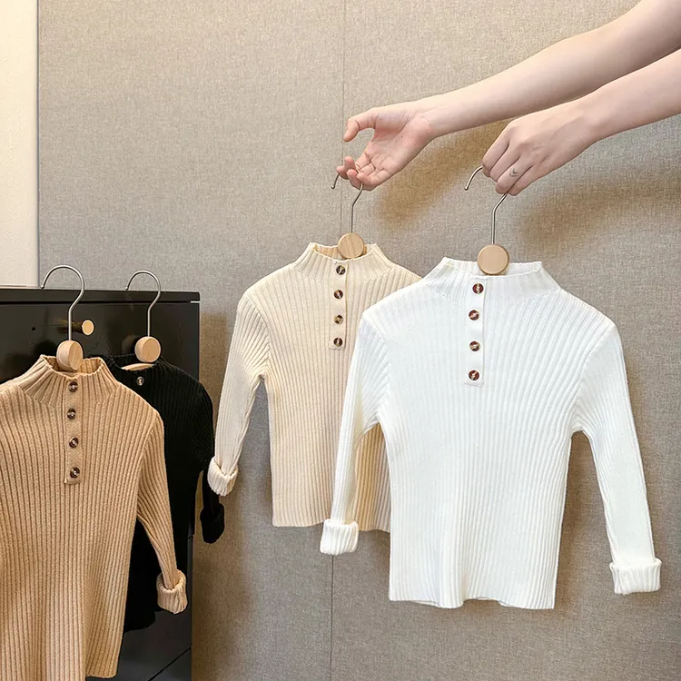 高领休闲风女圆领长袖毛衣针织衫秋冬童装宝宝打底衫洋气套头