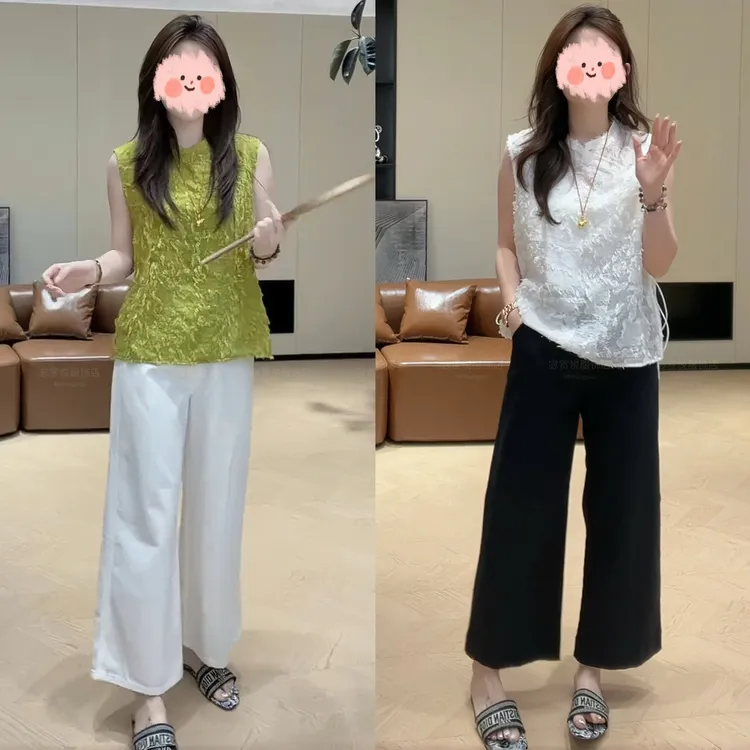 2025夏季新中式国风流苏无袖上衣薄款显瘦百搭休闲直筒裤气质套装