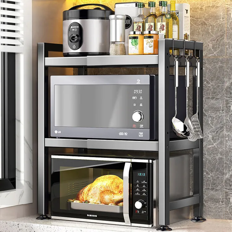 可伸缩厨房微波炉置物架多功能电饭锅煲收纳架子家用台面烤箱支架