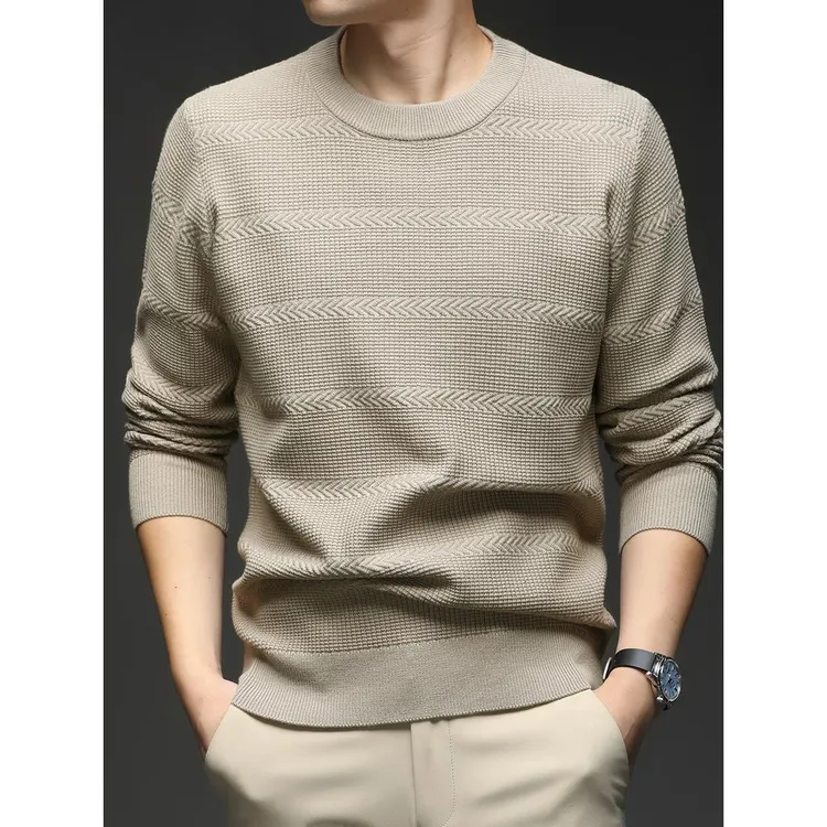 Romon/罗蒙秋冬季新品圆领长袖针织衫毛衣休闲个性花纹打底衫男装