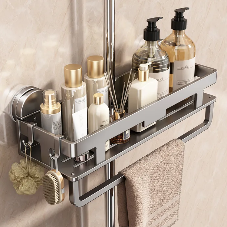 优勤浴室花洒置物架卫生间吸盘收纳架淋浴房花洒支架托盘浴杆挂架