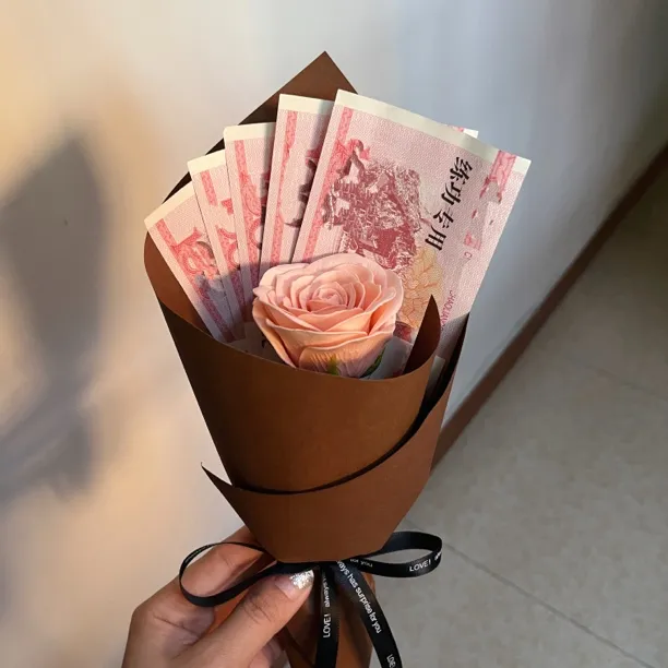 一朵有钱花束diy材料包|单支鲜花花束包装材料送男友闺蜜老公生日