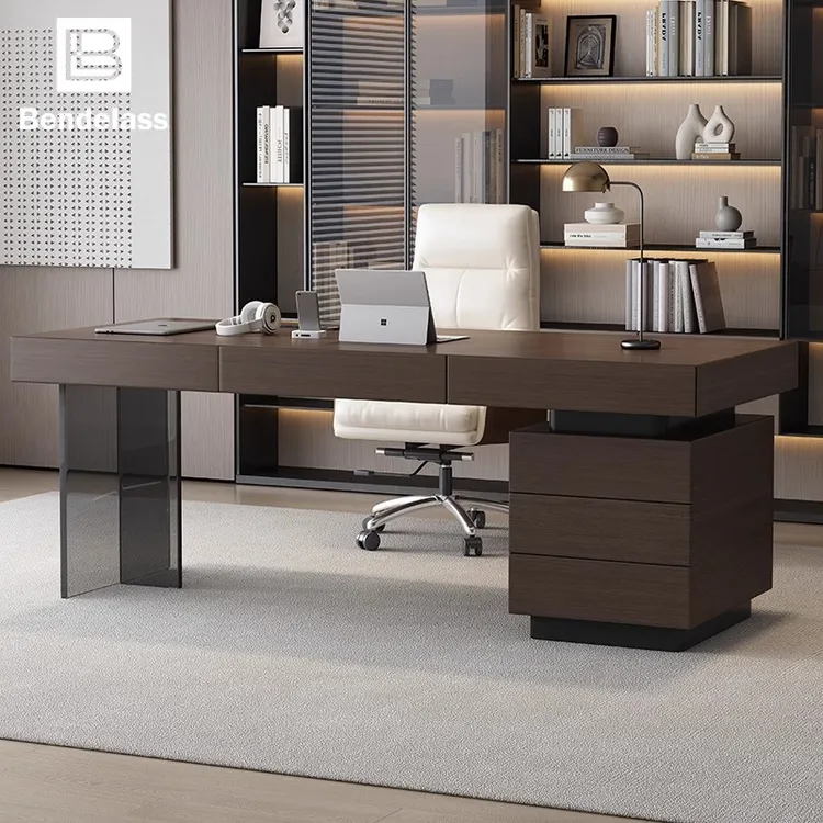 Bendelass极简风实木书桌现代简约电脑桌高级感办公桌轻奢老板桌