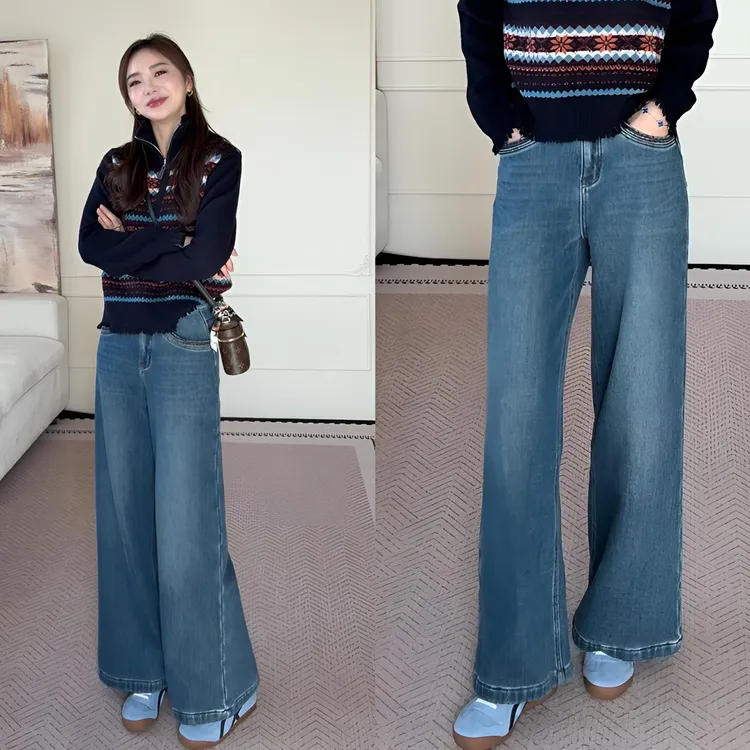 【余欢欢】冬季百搭时尚保暖加绒牛仔长裤-YHK50488