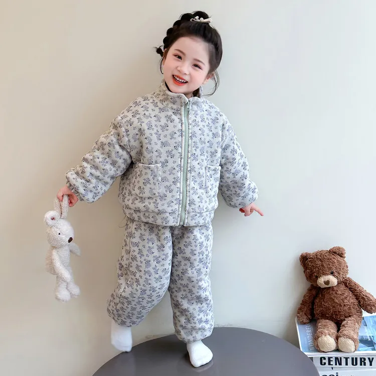 女童加绒套装冬季三层加厚儿童家居服睡衣宝宝洋气冬装衣服可外穿