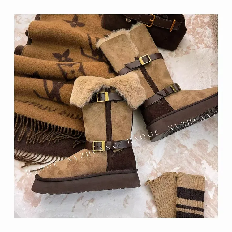 保暖中帮冬季法式韩版时尚雪地靴中筒时尚厚底雪地靴