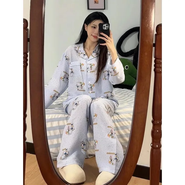 【趣味小鸭】新款睡衣女可爱印花少女长袖春秋季舒适家居服两件套