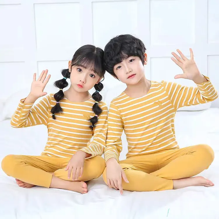 3085（思晨家）新款潮童条纹德绒双面磨毛无痕拼接男女同款儿童套装