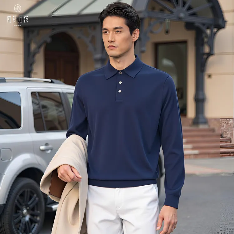 【可机洗】100%纯POLO衫男士秋冬翻领长袖男装秋冬保暖男款降温穿搭