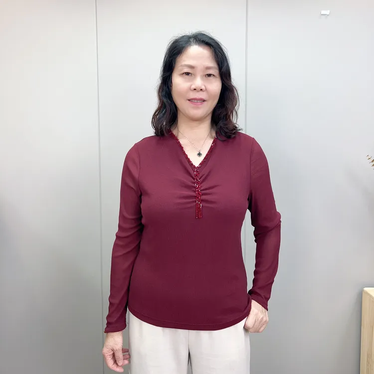 减龄女士网纱立领法式性感风V领拼接长袖T恤时尚针织欧若打底上衣