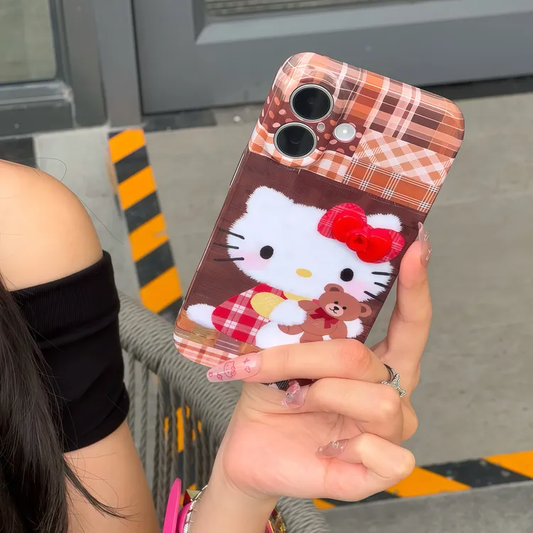 BANCA复古咖棕KT蝴蝶结适用苹果17/16手机壳华为oppo小米15vivo