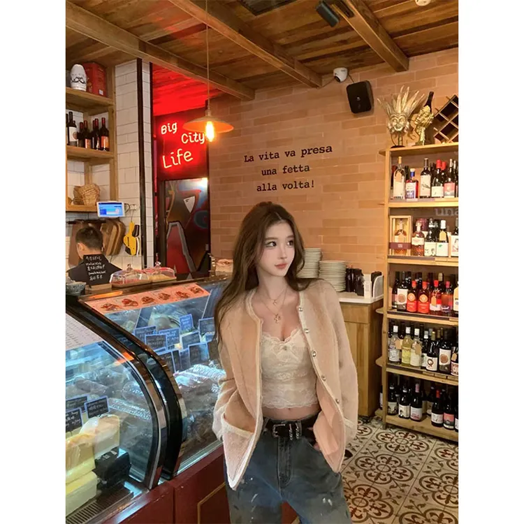 尼斯周末 高级感粗花呢小香外套内搭吊带背心上衣 高腰牛仔裤套装