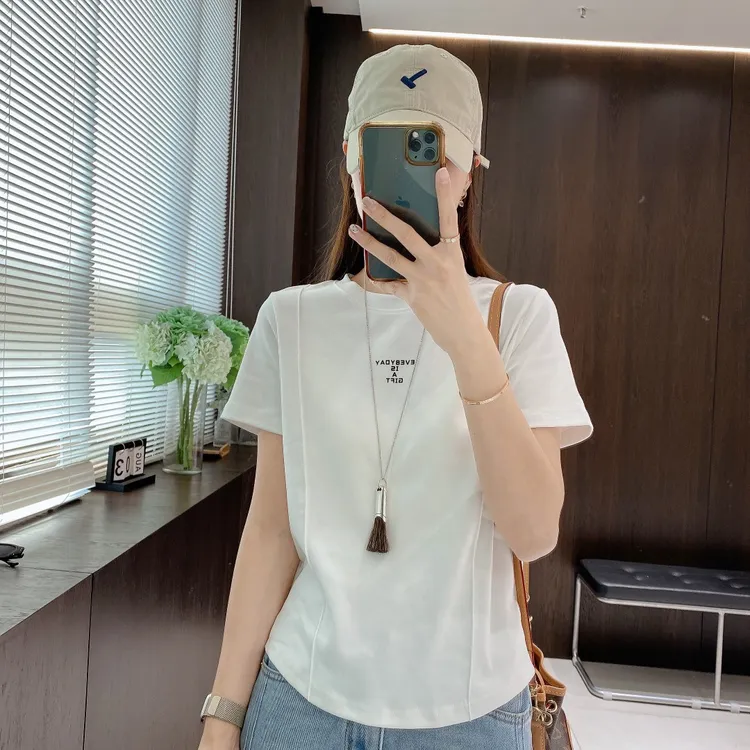 IMFLY金小金自制女装 T恤DYW8772春夏季简约显瘦短袖打底衫短上衣