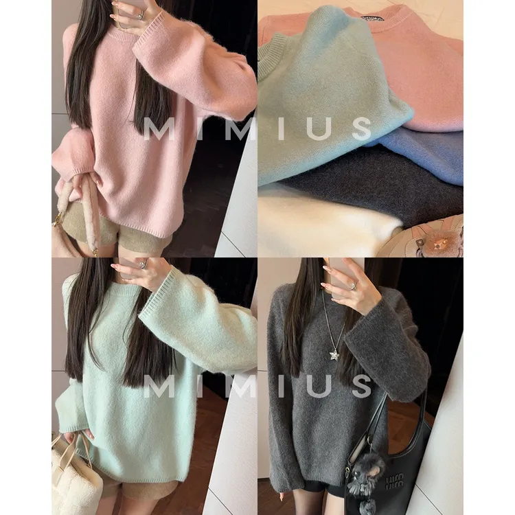 【mimius】P 500G全羊毛软糯超舒适圆领长袖毛衣 WG10080