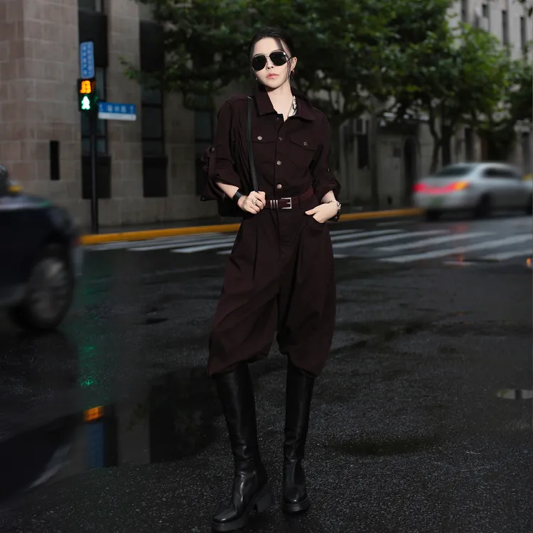 溶溶【巴黎暮光】RONGRONG 莱赛尔半开襟极简工装风连体裤ZGQ6L2578