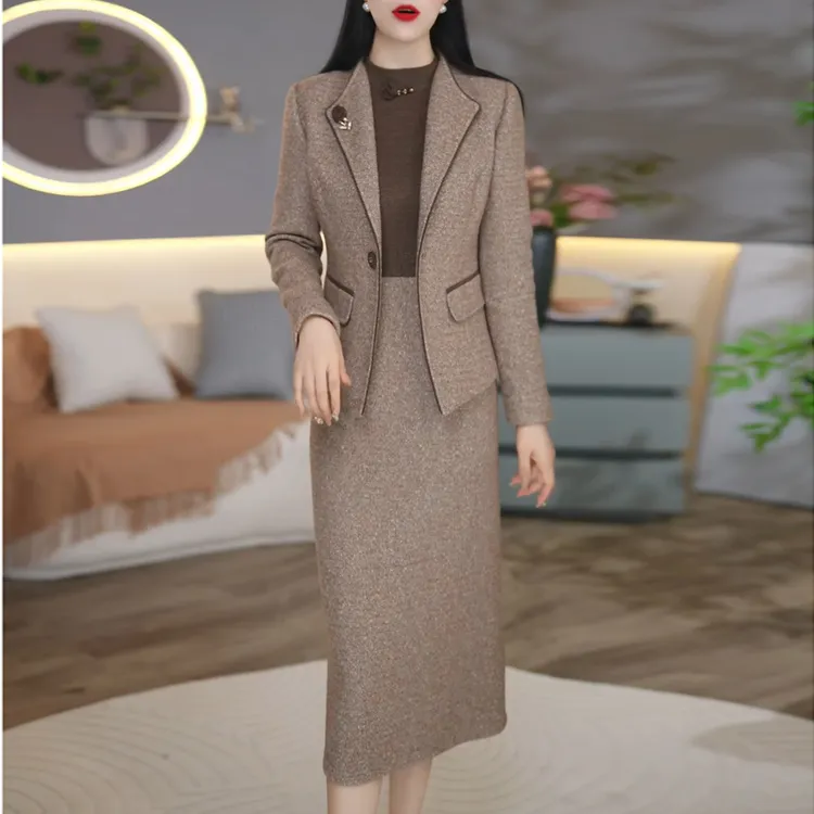 气质高档两件套连衣裙女装2025秋冬新款洋气加厚时尚西服套装裙子