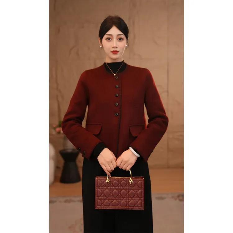 【馨馨甄选】纯澳毛100%双面毛呢大衣新款时尚气质8484435安哥拉红