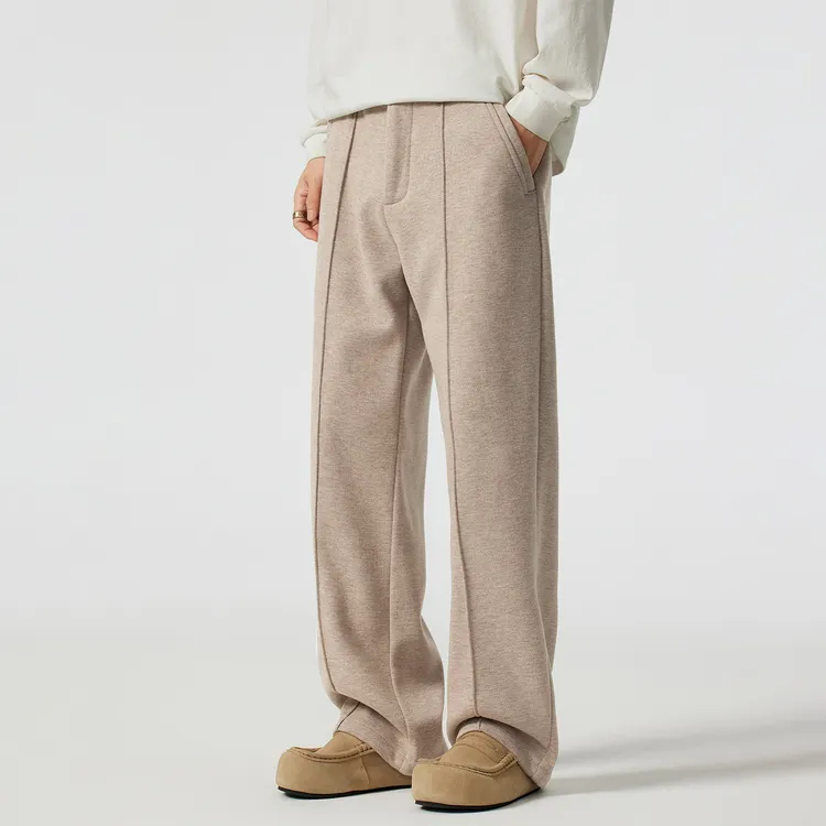 Kuvine慵懒松弛感冬季加绒加厚复古羊毛西裤宽松直筒百搭休闲裤男