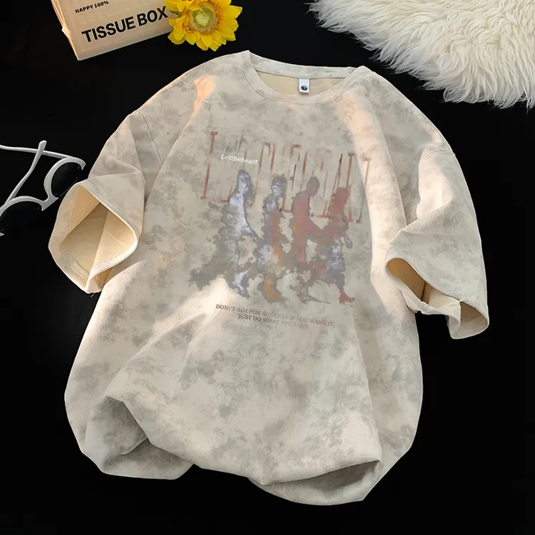 扎染重磅短袖t恤男港风复古潮牌宽松半袖体恤情侣大码男装T恤