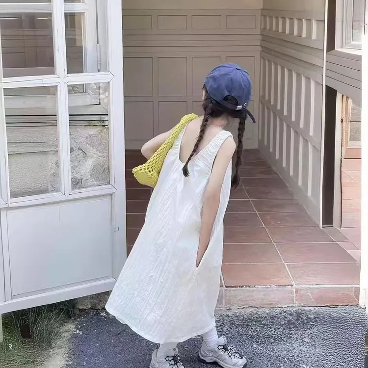 【现货现发】女童连衣裙夏季宽松2025新款洋气露背长裙超仙度假裙潮
