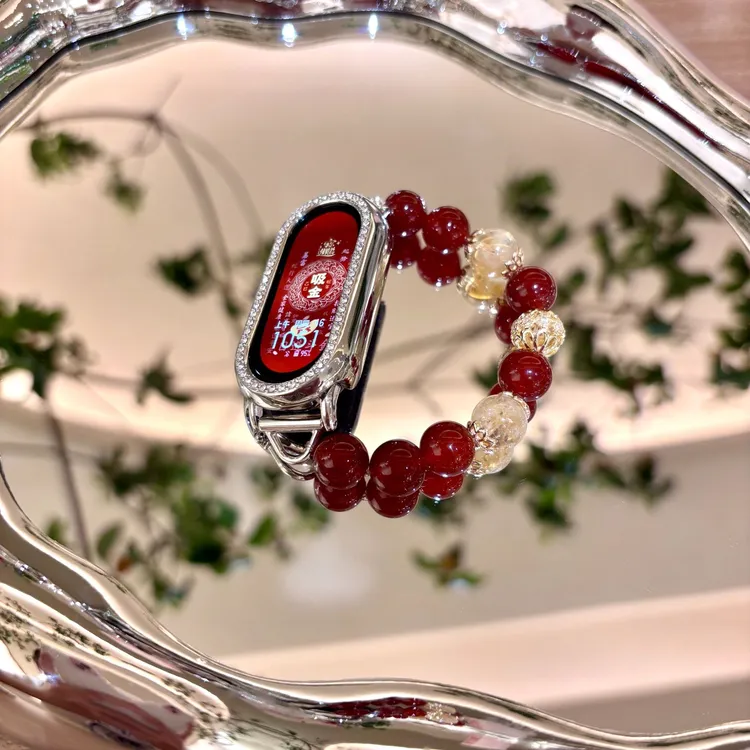 新年红色天然红玛瑙适用小米手环10表带小米手环9/8/7/6表带pro