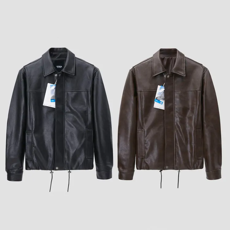 秋季美式美拉德咖色翻领皮衣夹克男短款飞行员外套防水机车服