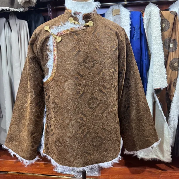 男士冬季新款宽松型藏式加绒插日毛边棉服冬款