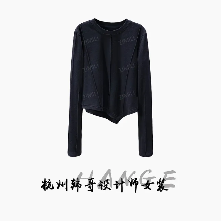 【韩哥女装】2025秋冬新品黑色奥绒缝线高弹打底上衣10106