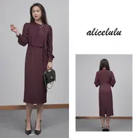 [alicelulu]轻熟高级感飘带圆领显腰身知性连衣裙S2144858E