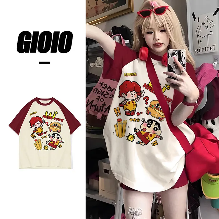 【茄子专属】GIOIO港式复古字母印花设计感纯棉短袖夏季慵女上衣T恤