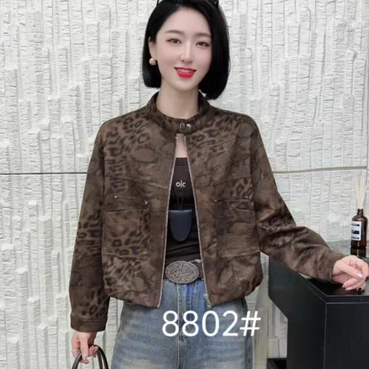 【歌莱图】2025年早秋新款豹纹短款圆领时尚休闲外套#8802