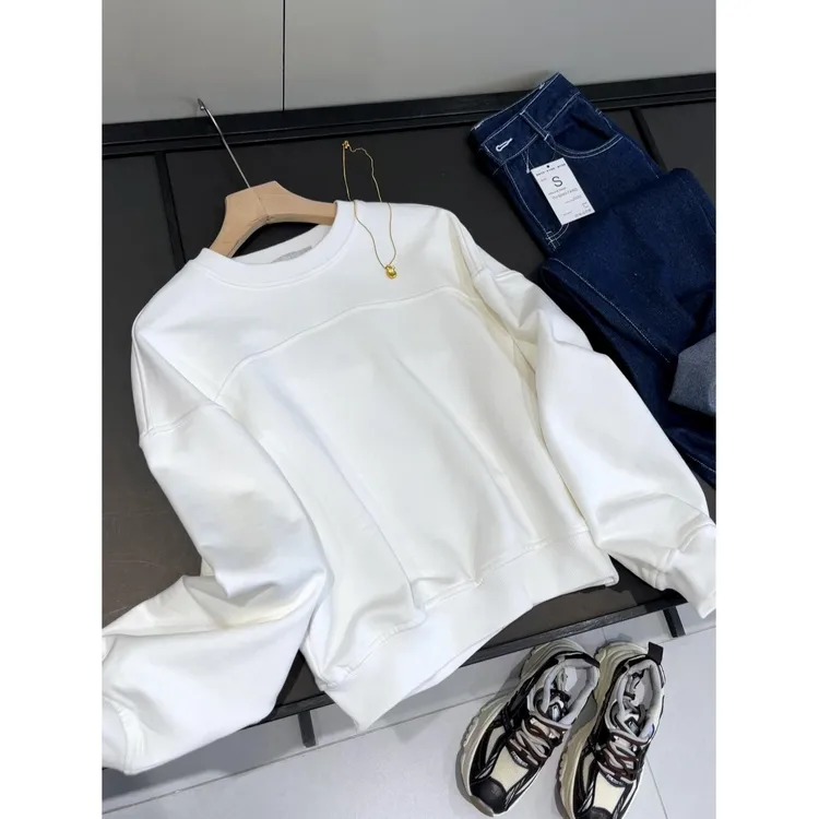 棉 圆领卫衣女秋季韩版新款后背镂空短款套头上衣宽松外套