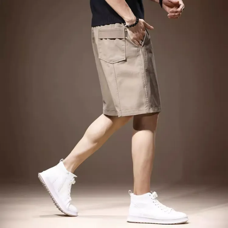 高端美式休闲五分短裤男士纯棉透气夏季宽松男士大码美式直筒长裤