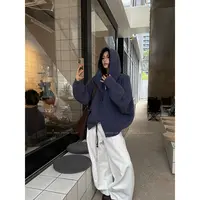 JCCC影子【异想界】蓝色复古花纱高领连帽针织毛衣外套JE4FSW18